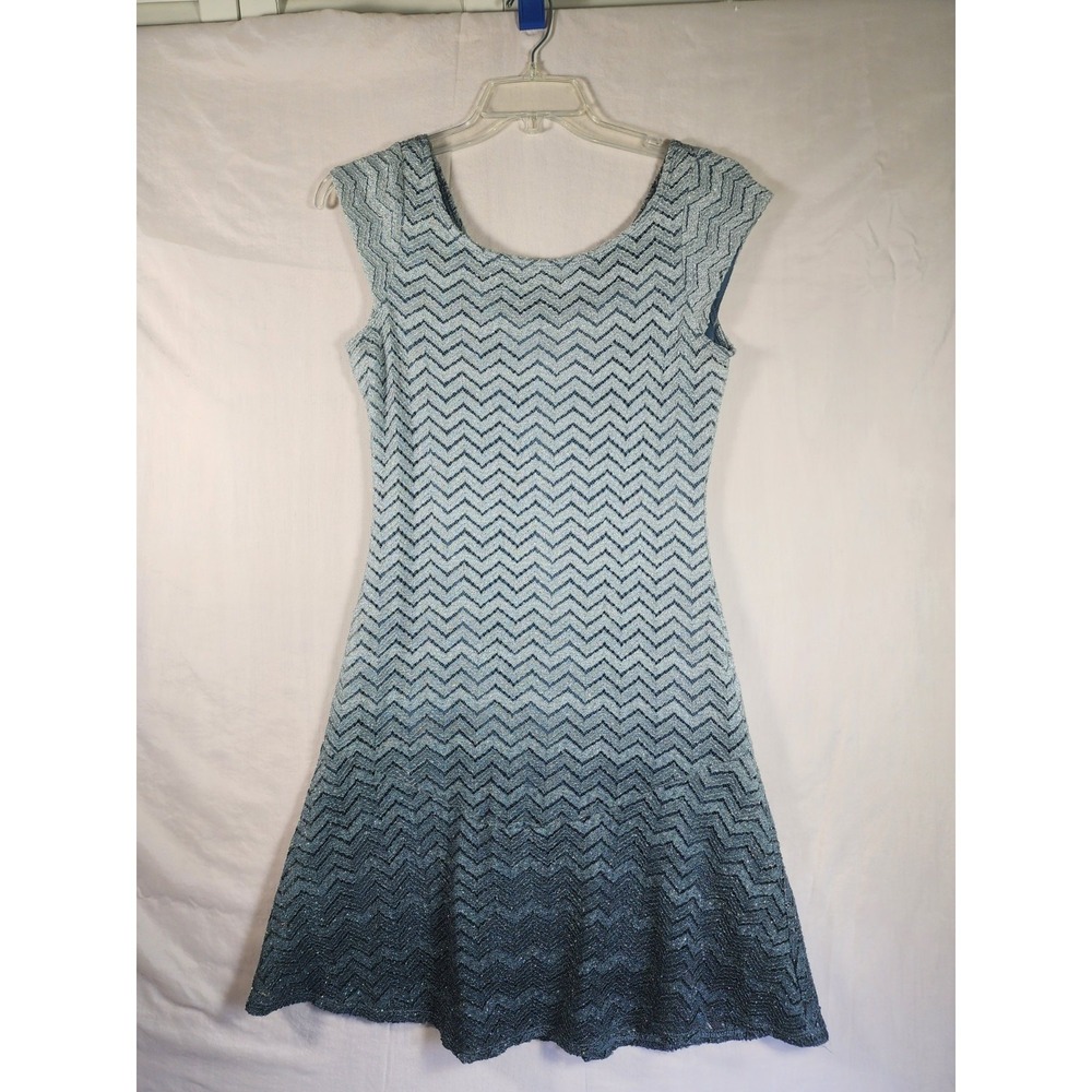 Metaphor Womens 8 Fit Flare Dress Ombre Silver Chevron Lace Party Cocktail Glam